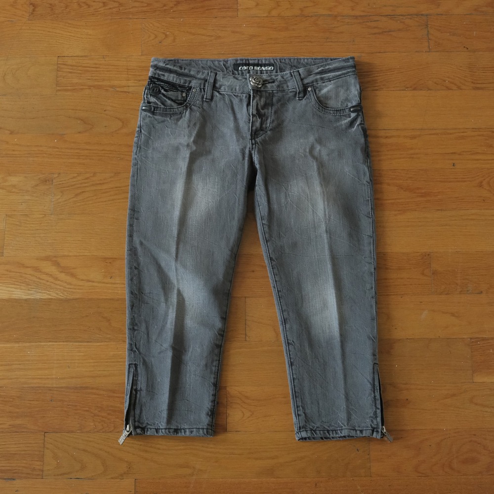 Coco Bongo Capri Jeans Womens 30 Gray Ankle Zip Rose Button Y2K Grunge Cropped